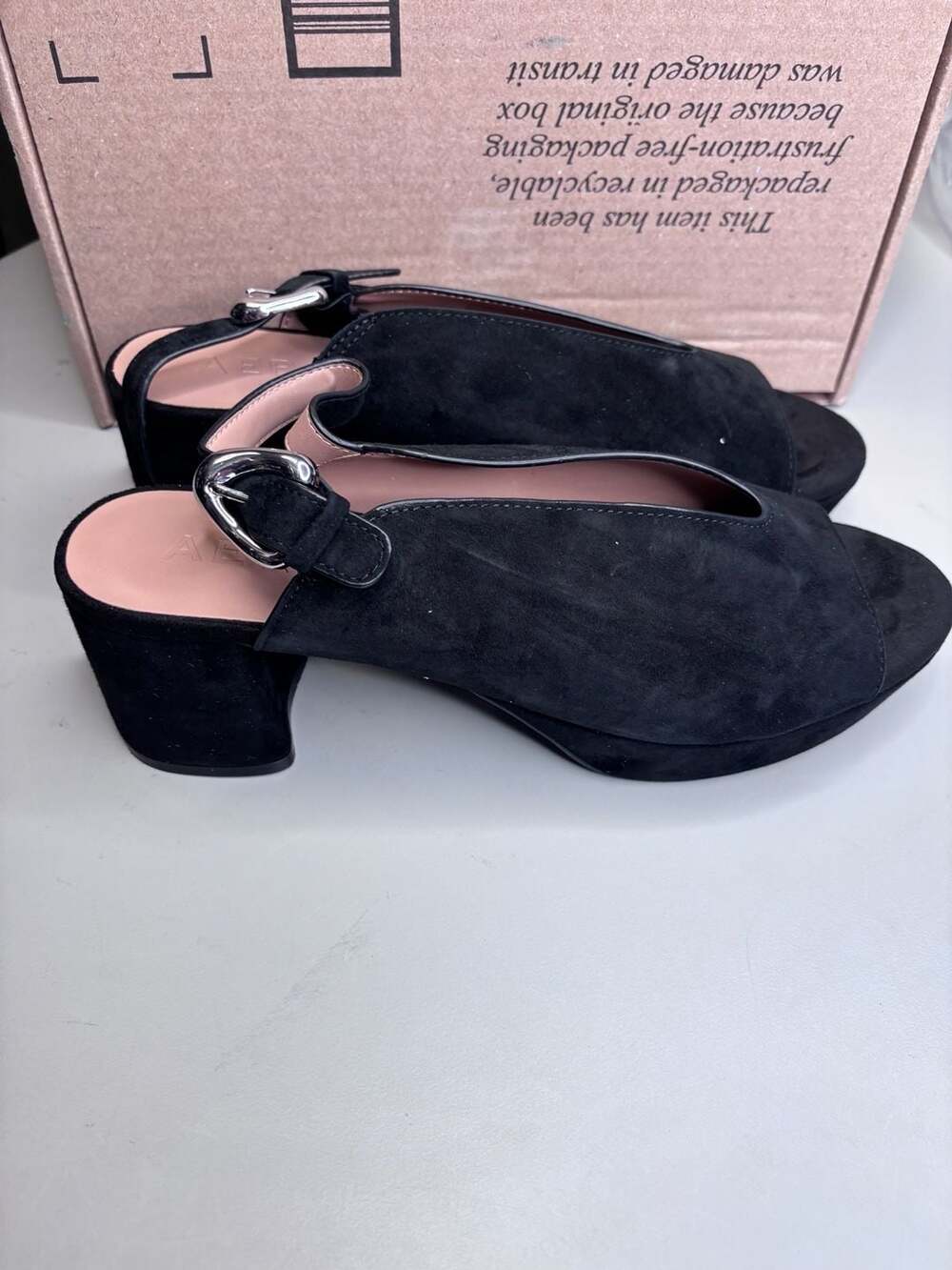 Aerosoles Cornelia Women's Black Suede Peep Toe Platform Slingback  size 10